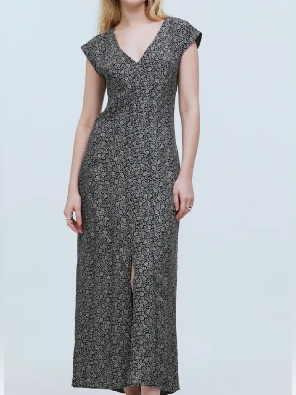 Perfect Madewell Cap Sleeve V Neck Midi  Dress in Floral Cupro Blend 6
